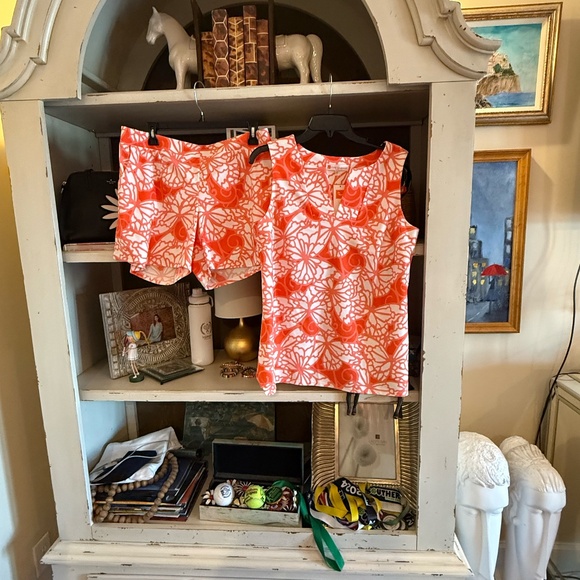 Jude Connally keira v neck tunic top coral wings butterfly shorts set XL - Picture 5 of 9